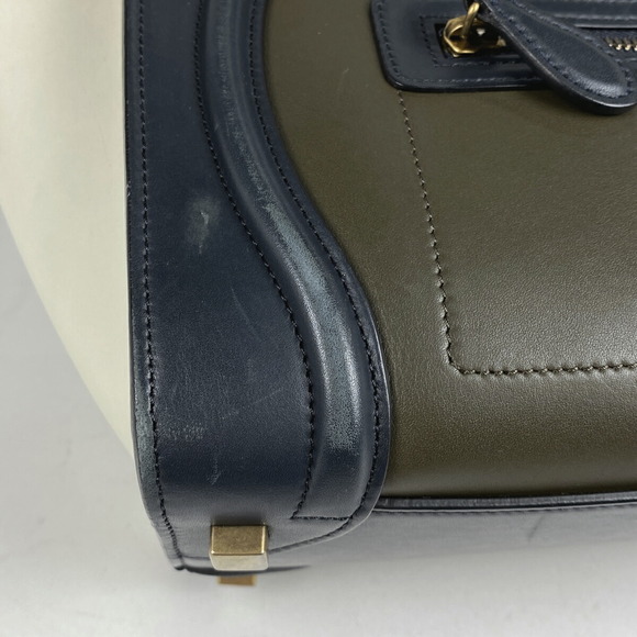 Celine Luggage Micro Shopper Leather Tote Handbag Khaki Blue White - Picture 3 of 7